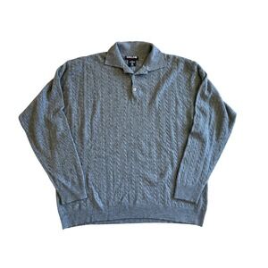 Kirkland Signature 100% Cashmere Cable Knit Polo Sweater Gray Mens XXL Italy